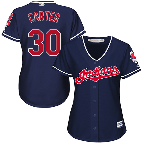 Indians #30 Joe Carter Navy Blue Alternate Women's Stitched MLB Jersey
